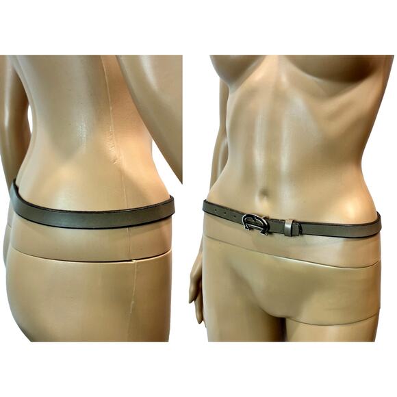 Vintage Aigner Taupe Leather Belt Silver Logo Buckle Minimal Chic USA